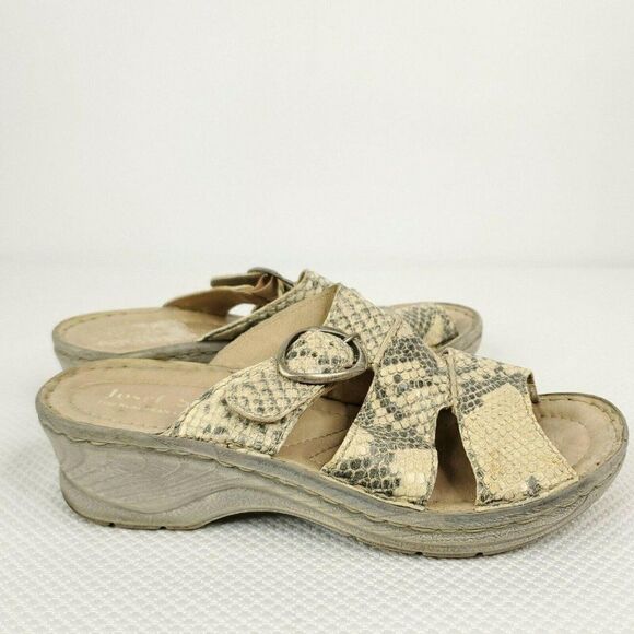 Josef Seibel Shoes - Josef Seibel Snake Print Slides Sandals Leather Size 37 Beige